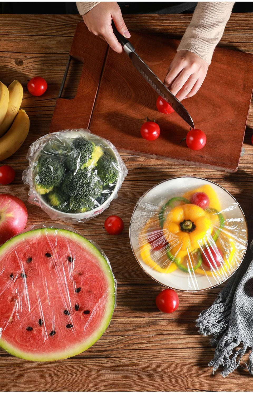 100pcs Disposable Plastic Wrap Covers, Elastic & Tight, Food-Grade Fresh-Keeping, Dust & Insect-Proof, Kitchen Accessories - Disposable Food Wrap